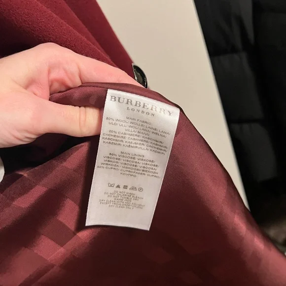 Burberry Size 14 - Women's Deep Red or Burgundy Wool/Cashmere Coat